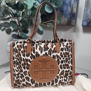 Tory Burch Ella Leopard Canvas Small Tote